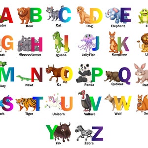 animal alphabet font with safari jungle zoo animals etsy