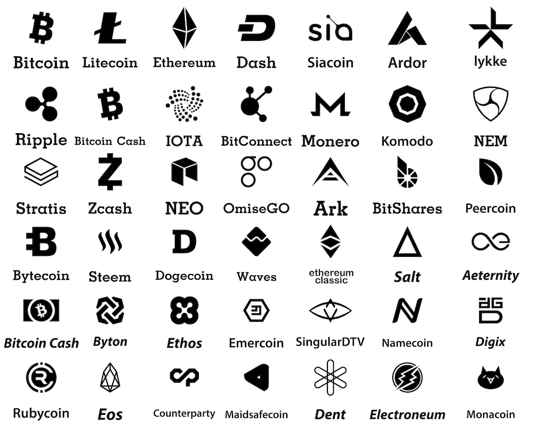 Crypto-monnaies, monnaie numérique, bitcoin, Ethereum, doge, icônes crypto,  logo de crypto-monnaie, vecteurs imprimables en svg pdf png et eps - Etsy  France