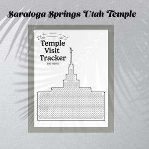May include: A printable black and white temple visit tracker with a line drawing of the Saratoga Springs Utah Temple. The tracker has 500 circles to color in as you visit the temple.