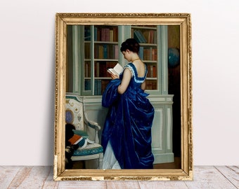 Vintage Woman Reading Art Print, Moody Victorian Portrait (Digital Download)