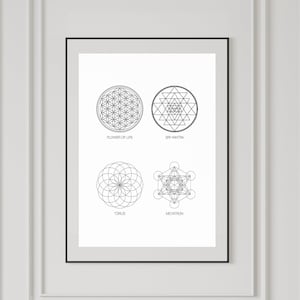 Sacred Geometry Wall Art, Flower Of Life Print, Sri Yantra Print, Torus Print, Metatron Print, Yoga Wall Art, Sacred Geometry Print.