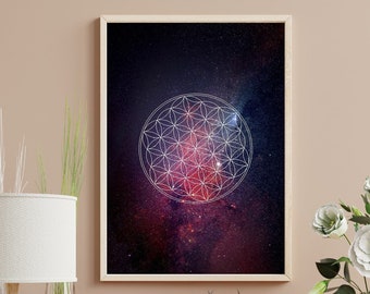 Impresión de geometría sagrada de la Flor de la Vida: Mandala para pared (descarga digital)
