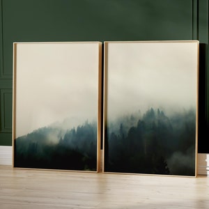 Misty Forest Wall Art, Foggy Landscape Print Set of 2, Moody Forest Poster, Nature Wall Art Printable, Misty Mountain Digital Download
