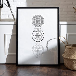 Sacred Geometry Wall Art, Spiritual Wall Decor, Geometric Wall Art, Ancient Symbol, Flower Of Life Wall Art, Sri Yantra Print, Torus Print