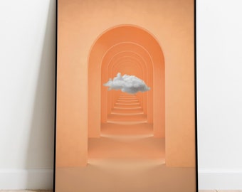 Surreal Cloud Art Print: Peach & Orange Abstract Wall Decor (Digital Download)