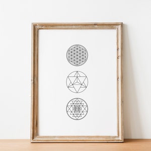 Sacred Geometry Wall Art, Flower Of Life Wall Art, Merkaba Print, Sri Yantra Wall Art, Minimalist Geometric Wall Art, Spiritual Wall Art