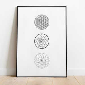 Sacred Geometry Wall Art, Flower Of Life Wall Art, Sri Yantra Wall Art, Torus Wall Art, Minimalist Geometric Wall Art, Spiritual Wall Art