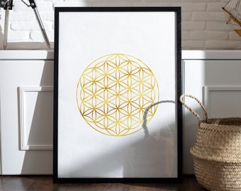 Flower of Life Gold Print | Flower of Life Wall Art | Sacred Geometry Wall Art | Sacred Geometry Gold Print | Spiritual Art Decor