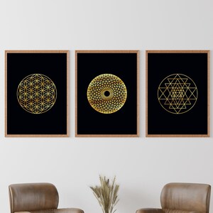Sacred Geometry Wall Art Set, Flower of Life Wall Art, Sri Yantra Wall ...