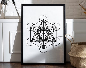 Arte mural del Cubo de Metatrón / Impresión de geometría sagrada / Impresión de Metatrón / Póster del Cubo de Metatrón / Arte mural de geometría sagrada / Arte mural de yoga