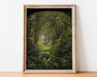 Pintura de paisagem florestal vintage: arte de parede de prado para impressão (download digital)