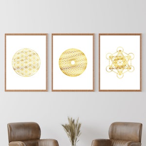 Sacred Geometry Wall Art Set, Flower of Life Print, Metatron Cube Print ...