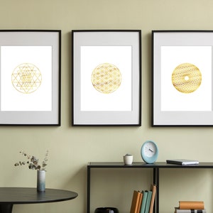 Sacred Geometry Wall Art Set, Flower of Life Gold Print, Sri Yantra ...