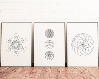 Sacred Geometry Print Set: Torus, Metatron Cube, Flower of Life (Digital Download)