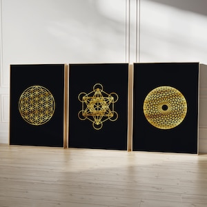 Sacred Geometry Wall Art Set, Geometric Art, Printable Wall Art Set of 3, Flower Of Life Wall Art, Metatron Cube Wall Art, Torus Wall Art