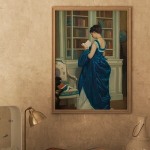 Portrait of Woman Reading, Moody Portrait Painting, Woman Reading Painting, Antique Portrait Woman Reading, Vintage Woman Portrait Wall Art