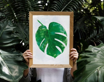 Monstera Print | Tropical Wall Art | Monstera Leaf Print | Botanical Print | Plant Print | Minimalist Plant Art | Watercolor Paintings