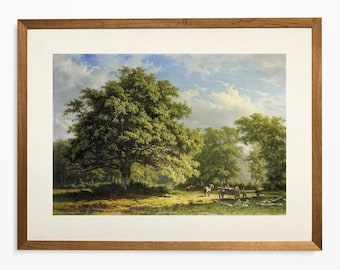 Pintura de paisagem florestal vintage: arte de parede de prado campestre (download digital)