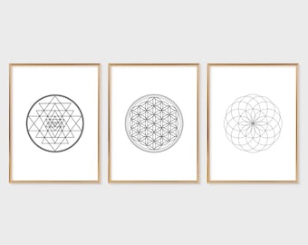 Sacred Geometry Wall Art Set, Flower of Life Wall Art, Sri Yantra Wall ...