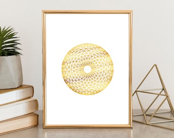 Wydruk Torus | Sztuka ścienna Torus | Sztuka ścienna Sacred Geometry | Wydruk Sacred Geometry Gold | Wydruk Torus Yantra Gold | Dekoracja sztuki duchowej
