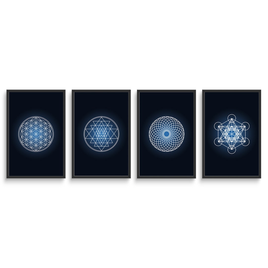Sacred Geometry Wall Art Set, Set of 4 Prints, Flower of Life, Sri ...