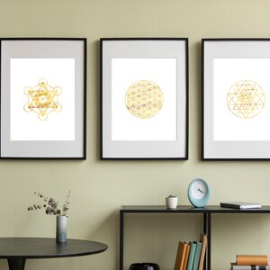 Sacred Geometry Wall Art Set, Flower of Life Gold Print, Sri Yantra ...