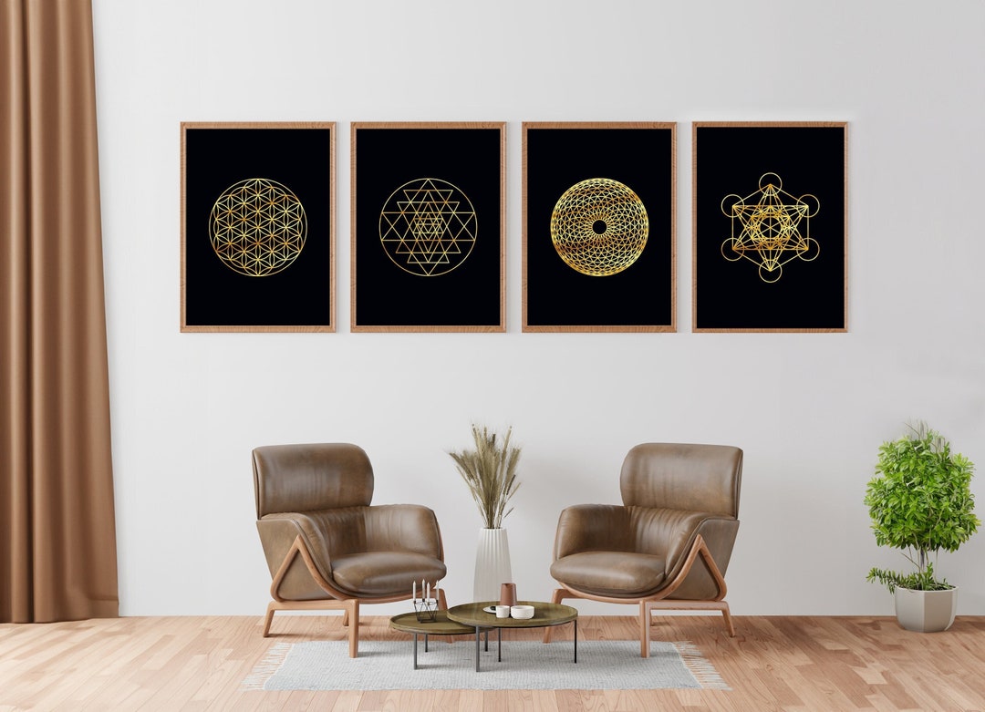 Sacred Geometry Wall Art Set, Set of 4 Prints, Flower of Life Print ...