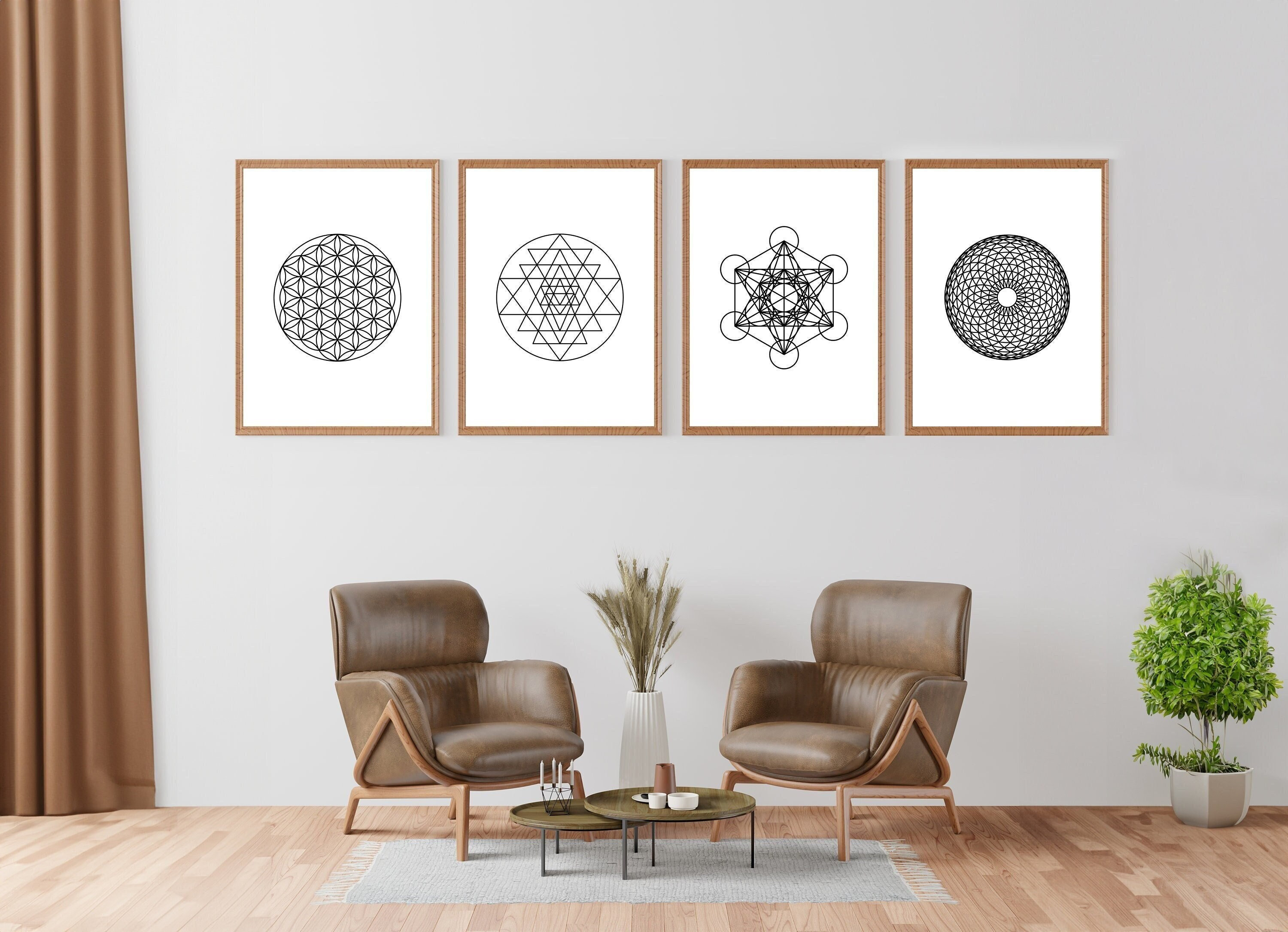 Sacred Geometry Wall Art Bundle, Flower of Life Print, Sri Yantra ...