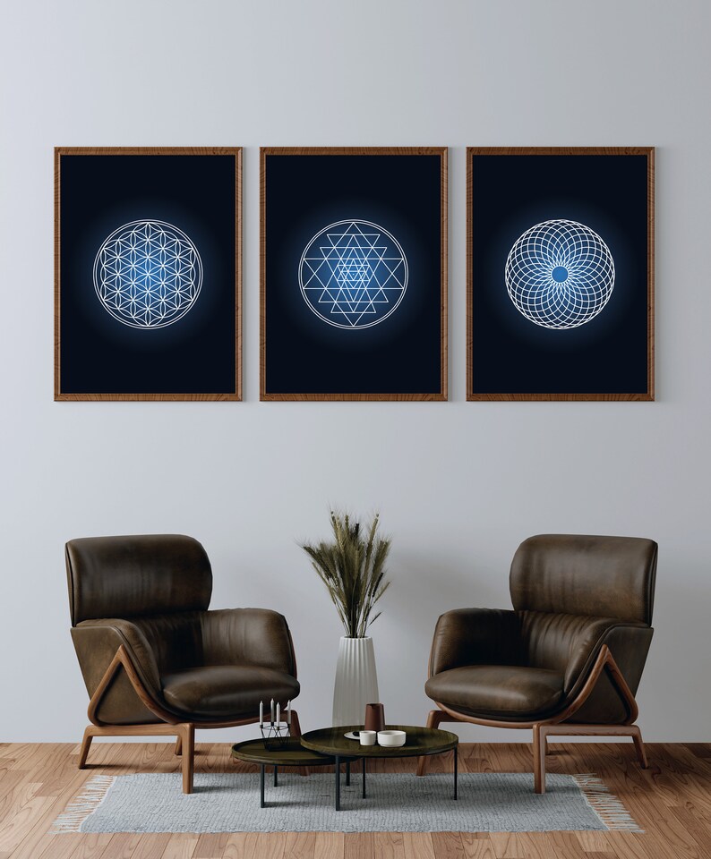 Sacred Geometry Wall Art Set, Set of 3 Prints, Flower of Life, Sri ...
