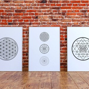 Sacred Geometry Wall Art, Set of 3 Prints, Flower of Life Wall Art, Sri ...