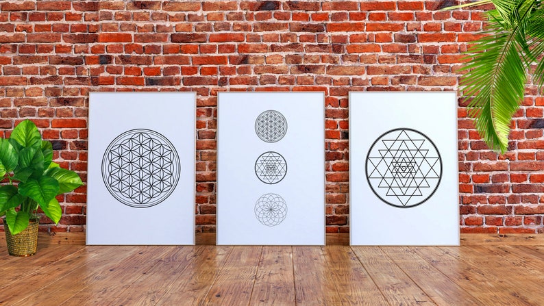 Sacred Geometry Wall Art, Set of 3 Prints, Flower of Life Wall Art, Sri ...