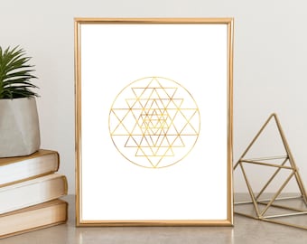 Sri Yantra Wand Kunst | Heilige Geometrie Wandkunst | Sri Yantra Druck | Heilige Geometrie Golddruck | Spirituelle Kunst Dekor | Sri Yantra Mandalas