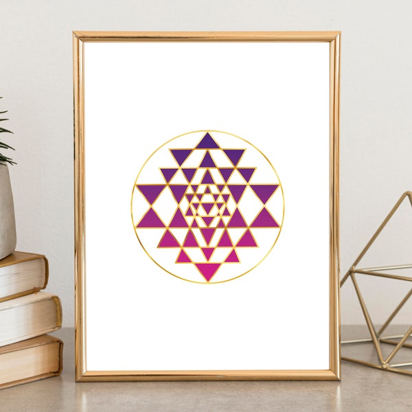 Sri Yantra Wall Art | Sacred Geometry Wall Art | Sri Yantra Print | Sacred Geometry Gold Print | Geometric Wall Art Decor | Yoga Decor