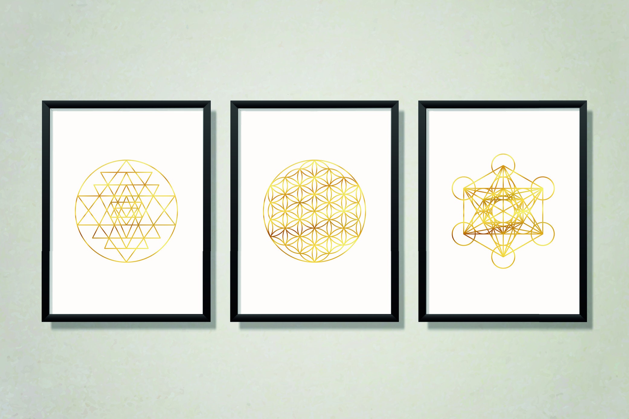 Sacred Geometry Wall Art Set, Flower of Life Gold Print, Sri Yantra ...