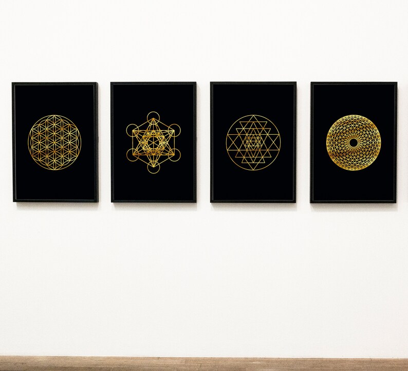 Sacred Geometry Wall Art Set, Set of 4 Prints, Flower of Life Print ...