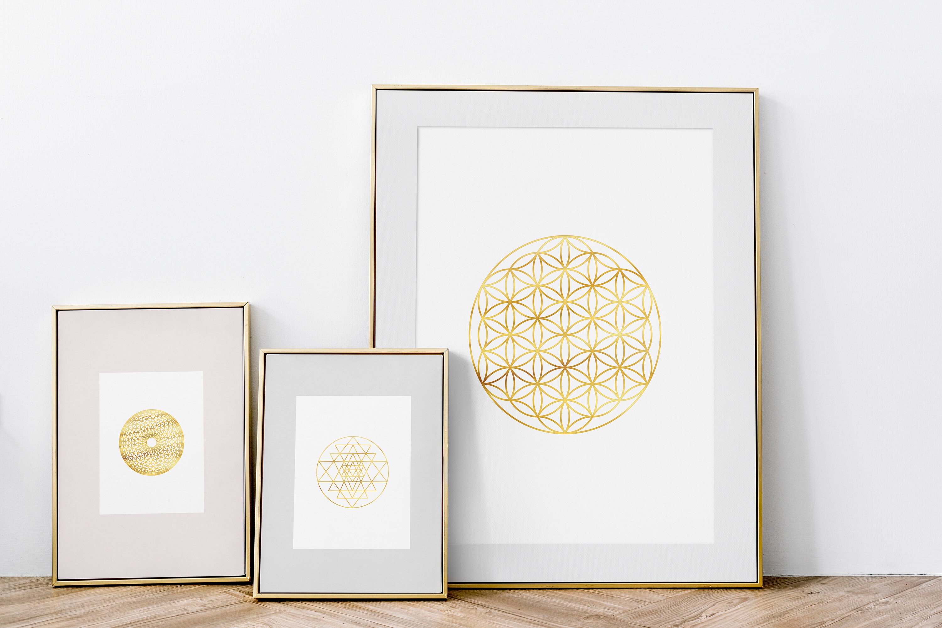 Sacred Geometry Wall Art Set, Flower of Life Gold Print, Sri Yantra ...