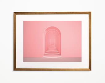 Pink Surreal Landscape Art Print: Modern Minimalist Wall Decor (Digital Download)