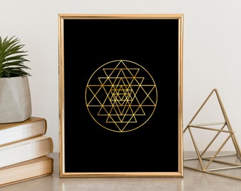 Sri Yantra Wand Kunst | Heilige Geometrie Wandkunst | Sri Yantra Druck | Heilige Geometrie Golddruck | Spirituelle Kunst Dekor | Sri Yantra Mandalas