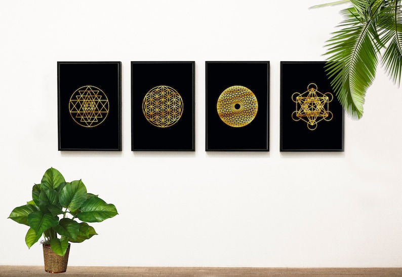 Sacred Geometry Wall Art Set, Set of 4 Prints, Flower of Life Print ...