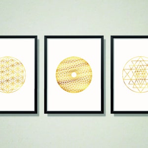 Sacred Geometry Wall Art Set, Flower of Life Gold Print, Sri Yantra ...