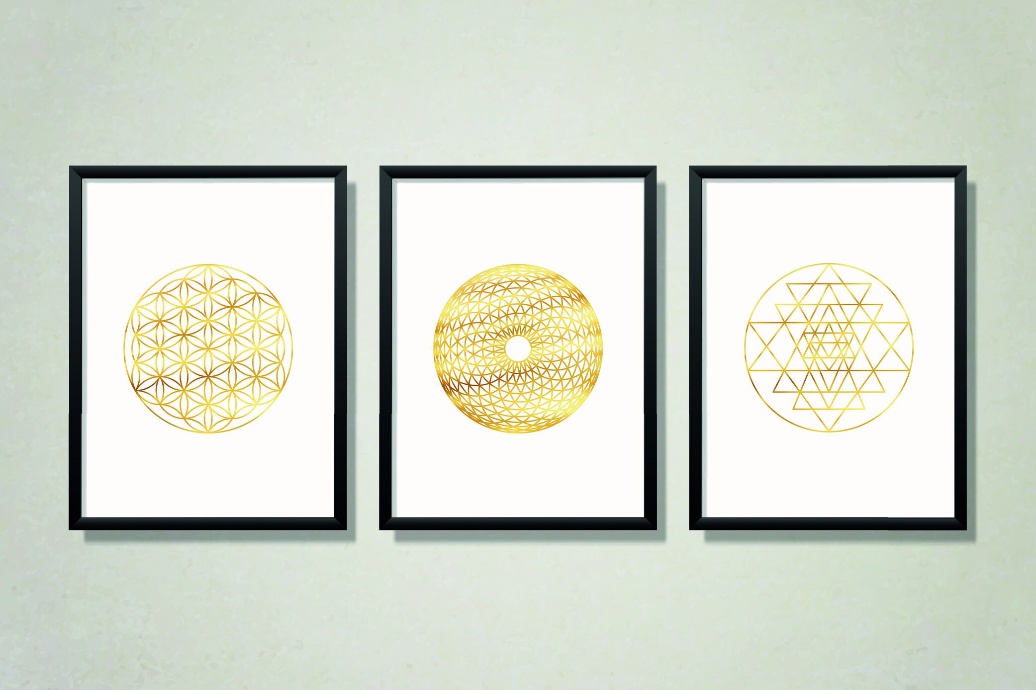 Sacred Geometry Wall Art Set, Flower of Life Gold Print, Sri Yantra ...