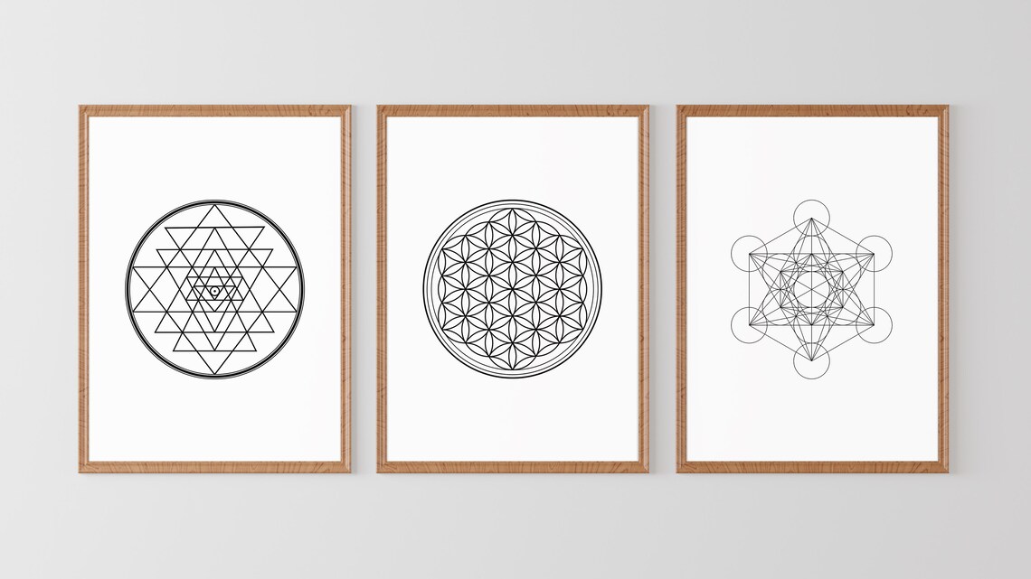 Sacred Geometry Wall Art, Flower of Life Print, Sri Yantra Print ...