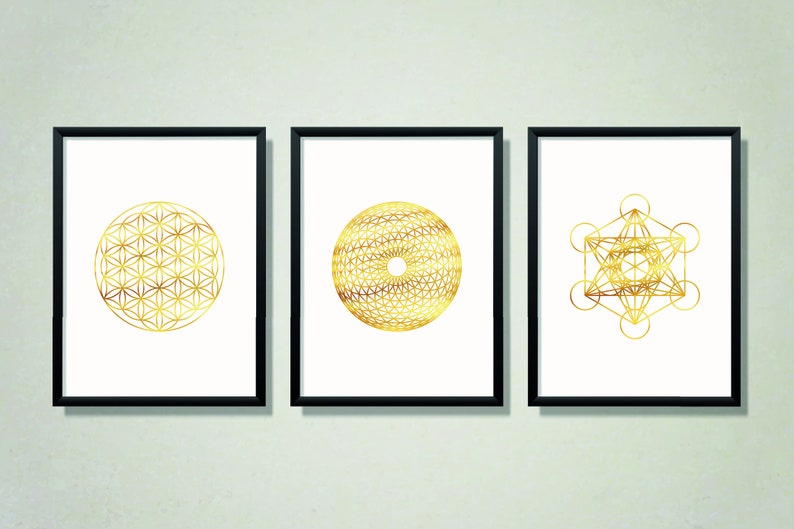 Sacred Geometry Wall Art Set, Flower of Life Print, Metatron Cube Print ...