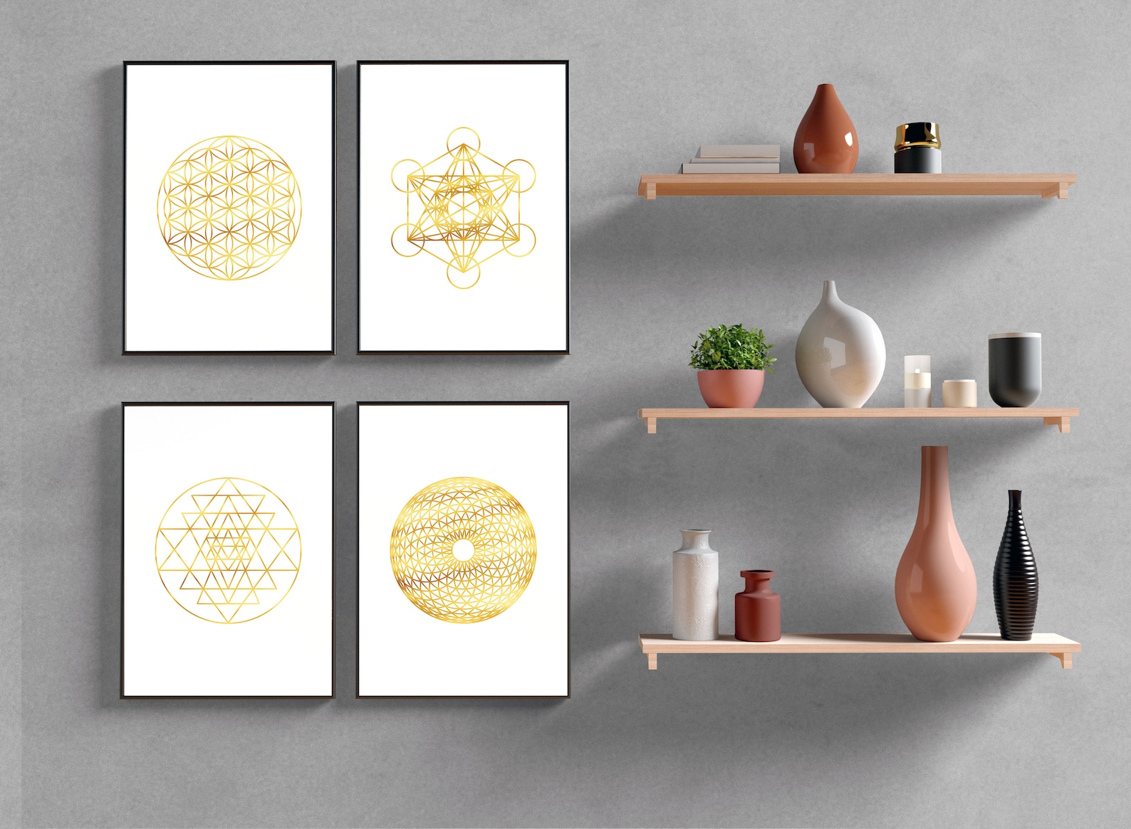 Sacred Geometry Wall Art Set, Flower of Life Print, Torus Wall Art, Sri ...