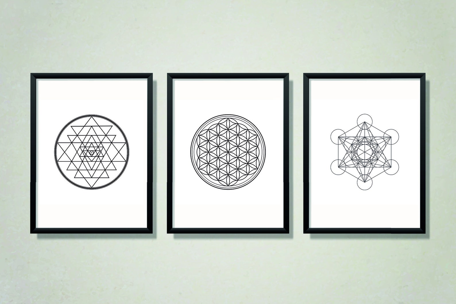 Sacred Geometry Wall Art, Flower of Life Print, Sri Yantra Print