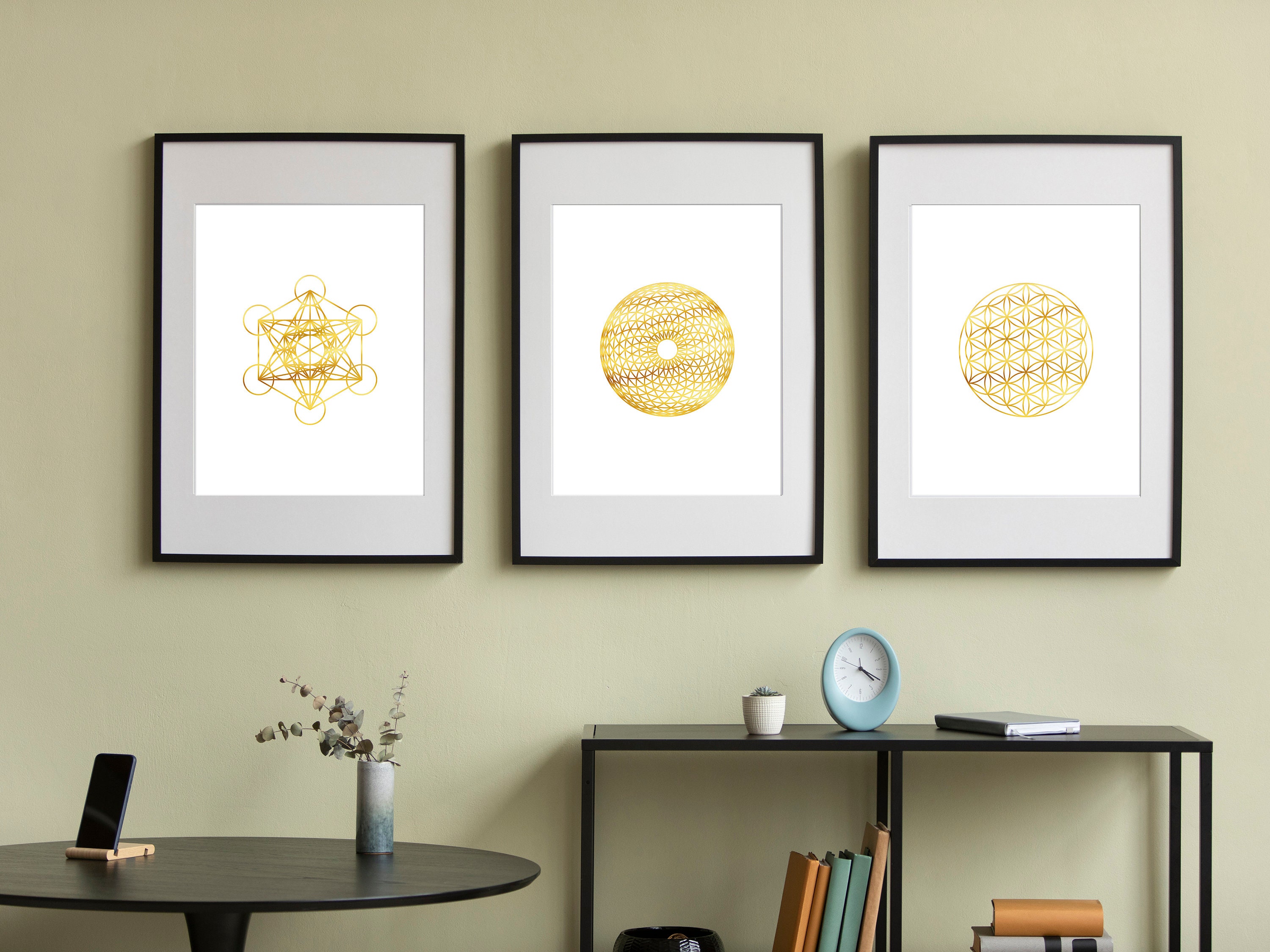Sacred Geometry Wall Art Set, Flower of Life Print, Metatron Cube Print ...