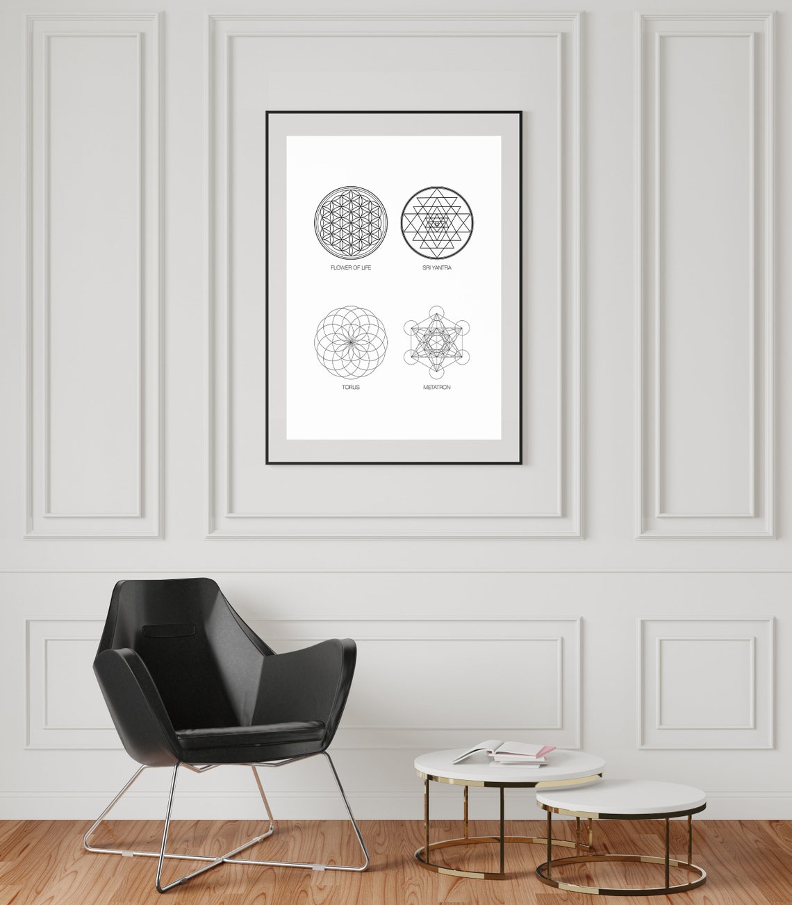 Sacred Geometry Wall Art, Flower of Life Print, Sri Yantra Print, Torus