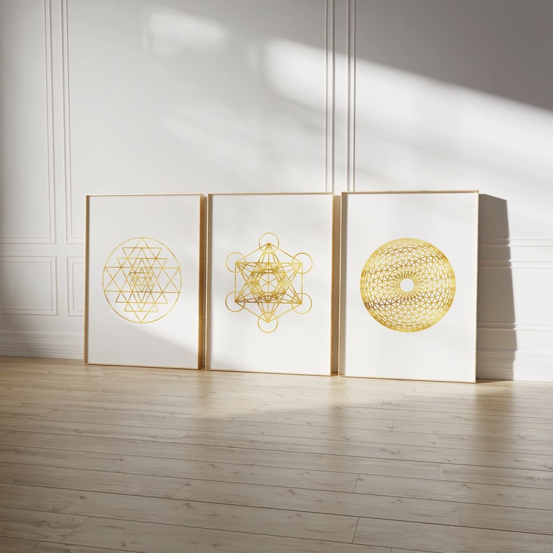 Sacred Geometry Wall Art Set, Torus Print, Sri Yantra Print, Metatron ...