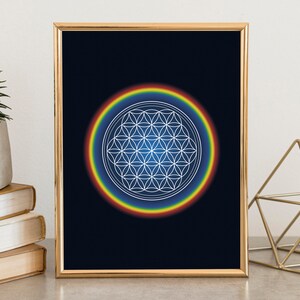 Arte murale del Fiore della Vita / Stampa artistica arcobaleno / Arte murale della Geometria Sacra / Stampa del Fiore della Vita / Stampa della Geometria Sacra / Arte murale spirituale