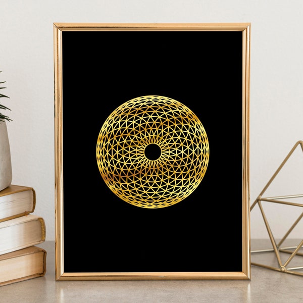 Torus Wall Art | Torus Print | Sacred Geometry Wall Art | Sacred Geometry Gold Print | Torus Yantra Gold Print | Spiritual Art Decor